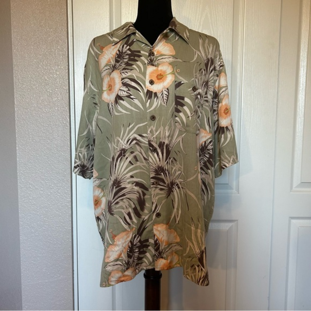 Joe Marlin Floral Hawaiian Button Down 100%‎ Silk Shirt Size Large